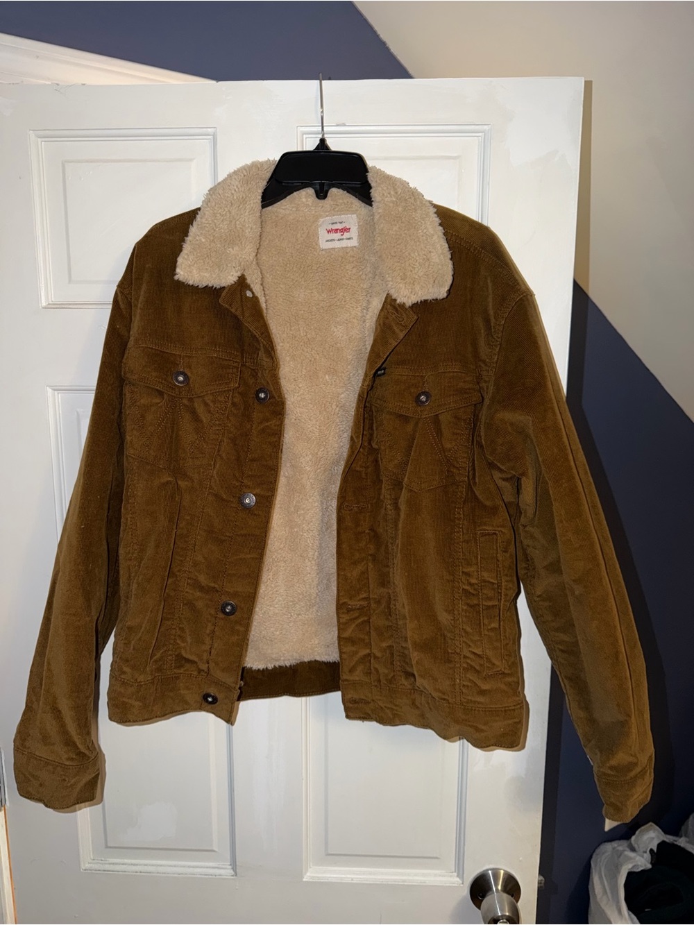 2 Small Wrangler Corduroy Teddy-Lined Jackets in Brown & Cream with Cream Sherpa